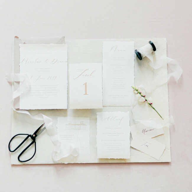 Flatlay Papeterie Hochzeit Drucksorten